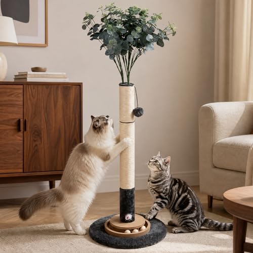 415-Cat-Scratching-Post-Nature-Sisal-Rope-Cat-Tree-Durable-Scratcherwith-Hanging-Ball-Interactive-Mouse-Toy-Rubber-Brush-3-Layer-Stable-Wood-Base-Balls-Track-Toy-for-Indoor-Cats 41.5" Cat Scratching Post, Nature Sisal Rope Cat Tree Durable Scratcherwith Hanging Ball, Interactive Mouse Toy, Rubber Brush, 3-Layer Stable Wood Base & Balls Track Toy for Indoor Cats - Image 1