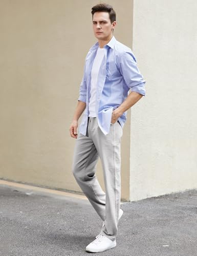 Mens Cotton Linen Drawstring Jogger Pants Elastic Waist Casual Active Yoga Trousers4