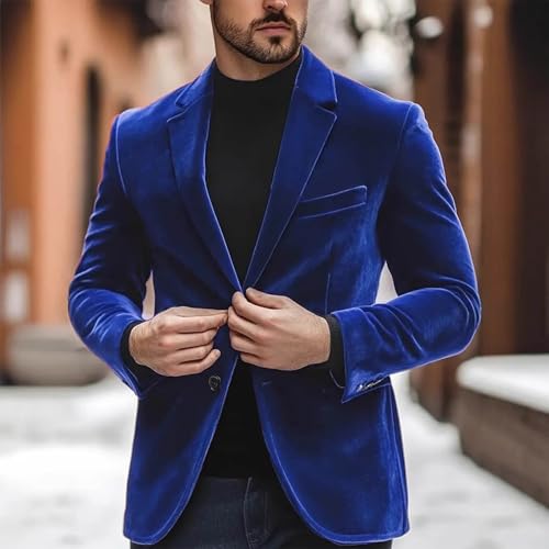 Mens Velvet Blazer Slim Suit Jacket One Button Long Sleeve Business Dressy Outerwear Wedding Prom Dinner Party Blazer2