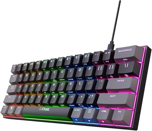 GXT 867 Acira 60% Tastiera Meccanica AZERTY Francese, Tasti a Doppia Funzione, Illuminazione RGB, USB Compatto Mini Tastiera Gamer 60 Percentuale Programmabile PC Portatile - Nero/Grigio