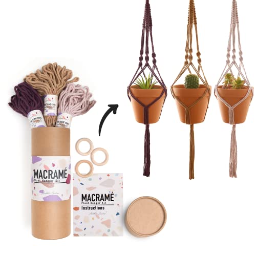 Aesthetic Creative Macrame Kit, Makes 3 DIY Plant Hangers for Teens & Adult Beginners, Craft...