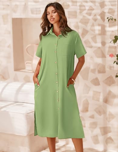 Image of Zeagoo Women Dresses Summer Casual Short Sleeve Button Down Shirt Dresses 2026 Beach Cover Up with Pockets