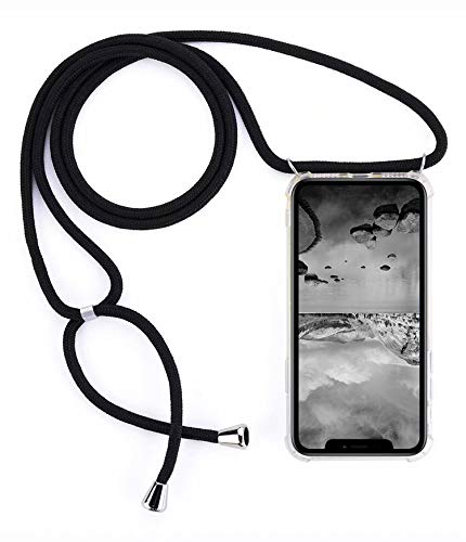 Nodigo Funda Para Huawei Mate 20 Lite Con Cuerda Cordon Ajustable Lanyard Silicona Dibujos Transparente Ultrafina Slim One Piece Carcasa Case Antigolpes TPU Bumper Resistente Cover - Negro