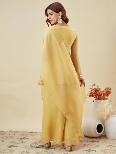 Image of MOKOSH Women's Silk Embroidered Peplum Kurta Sharara with Dupatta | Kurta Set | Ethnic Wear |Round Neck Full Sleeve Kurta | 3 Piece Outfit |Embroidered