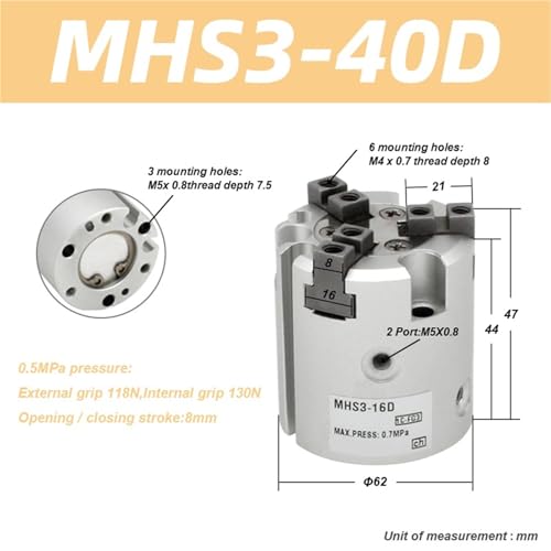 Vérin rotatif MHS3-40D avec pinces parallèles à serrage synchrone stable