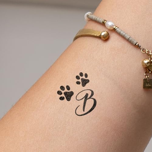 Inkster Pfote mit Initialen Tattoo - Buchstabe B - vegane & wasserfeste Temporäre Tattoos für Erwachsene - EU-Kosmetikzertifizierte Farbe