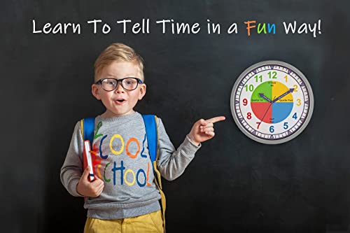 Bernhard Products 05037 Colorful Kids Wall Clock Teaching Time Telling Silent Non-Ticking Educational Learning Tool thumb #1