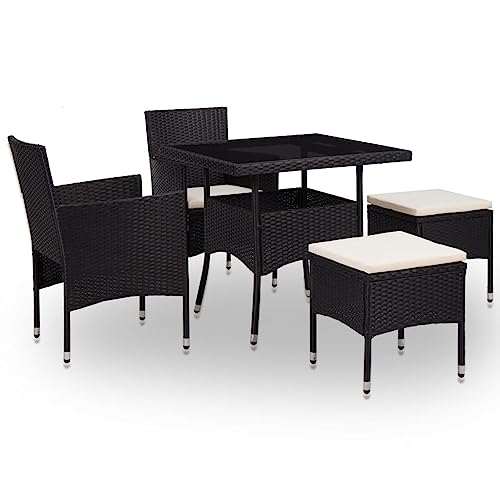 vidaXL Mobilier à Dîner d'Extérieur 5 pcs Ensemble de Salle à Manger Table et Chaises de Jardin Patio Terrasse Noir Résine Tressée et Verre