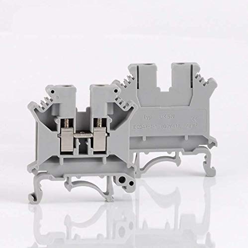 100 Pcs UK5N DIN Rail Terminal Block Screw Clamp Connector 800V 41A - Grey