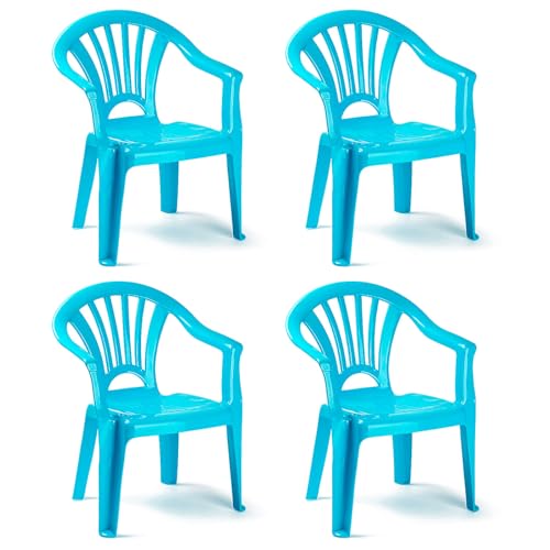 AC - Pack de 4 Sillas Infantiles Modelo Tipi - Fabricado en España - Ligera y fácil de Transportar - Ideal para Jugar, Leer y Dibujar - 50 x 35 x 28 cm - Color Azul Claro