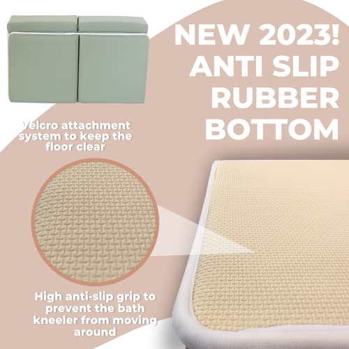 Baby Bath Kneeler And Elbow Rest Pad Set - Thickest Bathtub Kneeler Pad With Memory Foam And Bath Toys Organizer - Ideal Bath Kneeling Pad For Bathing Baby - Relieve Your Knees And Elbows (Green) #TOP4