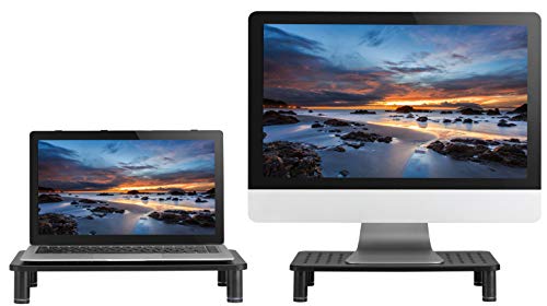 Husky Mounts Monitor Riser Laptop Stand, Adjustable Legs, Stackable, 14.5\" x 9.25\" x 3.25\" Max Height, Matte Black Steel, 1 Stand
