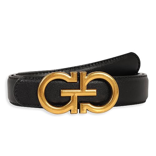 Image of Women's Fashion Classic Metal Buckle Leather Belt with Jeans Dress