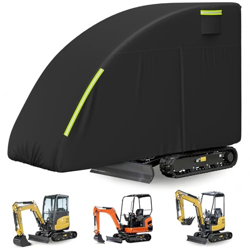 COSHNIBI Mini Excavator Cover 600D Waterproof Dust Protection Excavator Cover with Zipper Door & Reflective Strips Fit for Bobcat/Kubota/John Deere 17 P/Takeuchi/Yanmar