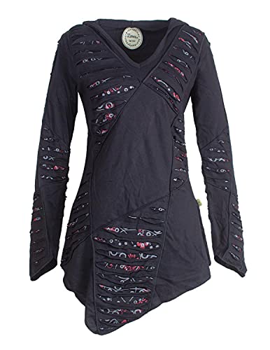 Vishes - Alternative Bekleidung - Langarm Damen Baumwoll Cutwork-Kleid Hoodie Zipfelkapuze Asymmetrisch schwarz 40