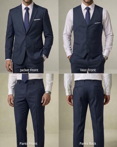 Image of YND Men's 3 Piece Suit with Tie, Solid Color Slim Fit Jacket Vest and Pants