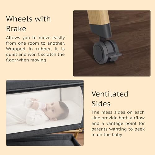 Image of LOOK MAMA 3 in 1 Baby Cot, Palna, Bedside Bed, Rocking Cradle, Baby Bed for Newborn with Adjustable Height, Portable Baby Crib, Breathable Mesh, Easy-Fold Design, Ideal for Infants and Toddlers