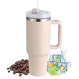 Praoahei Taza térmica de 40 oz con pajita y asa,1180 ml de doble pared de acero...