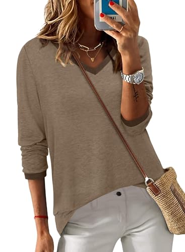 ONLYSHE Women's Casual Striped Long Sleeve Tops Crew Neck Knit Basic Loose Fit T Shirts Fall Fashion Tunic Outfits