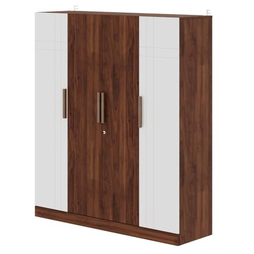 Image of Wakefit Wardrobe | 1 Year Warranty | Engineered Wood Almirah, Cupboard for Clothes Storage | 4 Door, 1 Hanging Space | Irena - Frosty White & Columbia Walnut