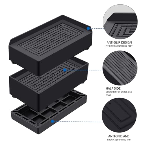 ANNKUT Rectangle Bed Risers, 3 Inch Heavy Duty Adjustable Furniture Risers for Bed Sofa Table and Couch Lift,Support Up to 1,300 Lbs (4 Pack-Black)