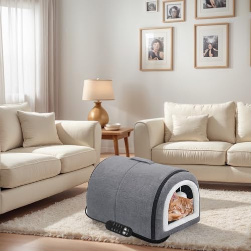 Beheiztes Katzenbett: Höhle mit einstellbarer Temperatur, halbgeschlossene Haustierhöhle | Wärmeregulierendes Design mit USB- Stromversorgung, weiches Polar- Fleece- Kissen für-9