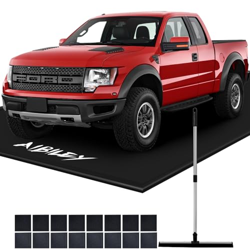 AIBILEY Garage Floor Mats for Under Car,Non-Slip Garage Flooring Parking Rugs,Heavy Duty Waterproof PVC Rubber Containment Mat,Protect from Snow,Oil,Ice,Rain,Muds,with Telescoping Squeegee,8\'6\"x22\'