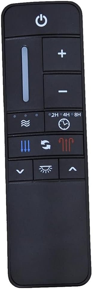 Handheld remote control for the ceiling fan with buttons for power, speed, light, timer, and reverse functions