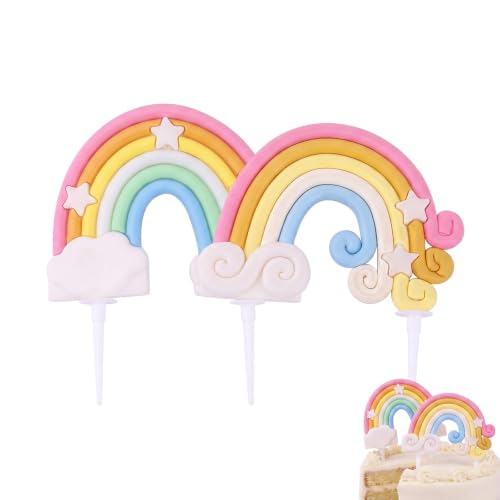 DBCEJF 2 Piezas Decoración Tarta Arcoíris con Estrellas y Ondas, Adornos para Tartas de Cumpleaños Infantiles, Nubes Personalizadas para Boda, Baby Shower y Fiesta, Cake Topper de Goma Suave