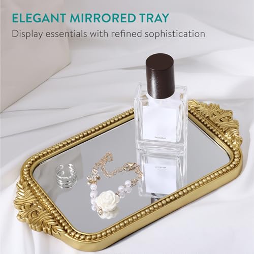 Navaris Ornate Gold Perfume Organiser Tray - Vanity Stand for Makeup & Jewellery - Decorative Mirror Trays with Handles - Ideal Dressing Table Accessories, Bathroom & Bedroom Decor - Cosy Home Interiors Navaris Ornate Gold Perfume Organiser Tray - Vanity Stand for Makeup & Jewellery - Decorative Mirror Trays with Handles - Ideal Dressing Table Accessories, Bathroom & Bedroom Decor - Image 2