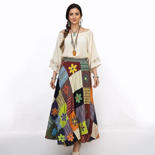 Image of Agan Boho Maxi Wrap Skirt for Women, Tie Dye Cotton Long Flowy Summer Skirt