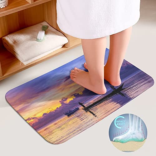 Badezimmer Badematte 3 Teilig Set,3D Lila Wolkenboot Saugfähige Teppich,WC-Deckelbezug,U-Förmige Matte 3-Teiliges… – Bild 7