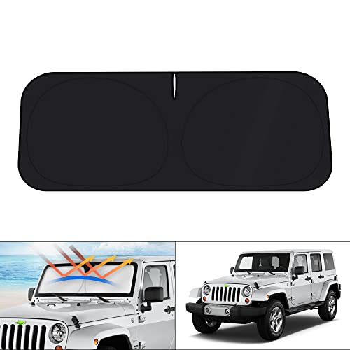 Kust Windshield Sun Shade For 1997-2017 Jeep Wrangler Rubicon Sahara Tj Jk Jku 2/4 Doors Sunshade Window Sun Visor Protector Foldable Blocks Uv Rays Keep Your Car Cooler #TOP28