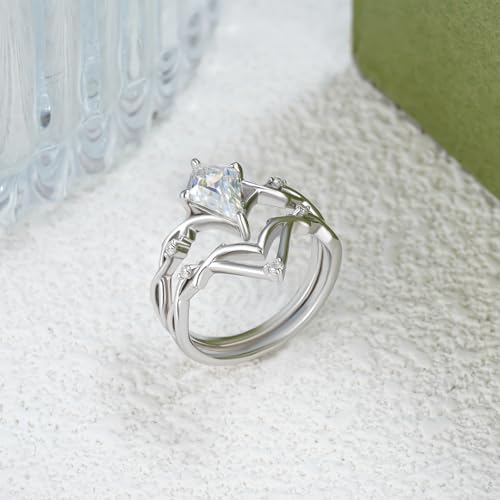 Kite Cut Moissanite Rings for Women, 18K 14K 10K Solid Gold Kite-Cut Moissanite Bridal Ring Sets, Moissanite Engagement Promise Rings Wedding Band Jewelry Gift for Women Her Size 4-123