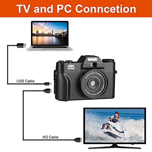 4K Digital Camera 48MP Vlogging Camera for YouTube 30FPS WiFi Video Camera 4K Camcorder with 3\" LCD HD Screen Camera 1080P 16X Digital Zoom Camera Wide Angle Lens with 32GB SD Card and 2 Batteries