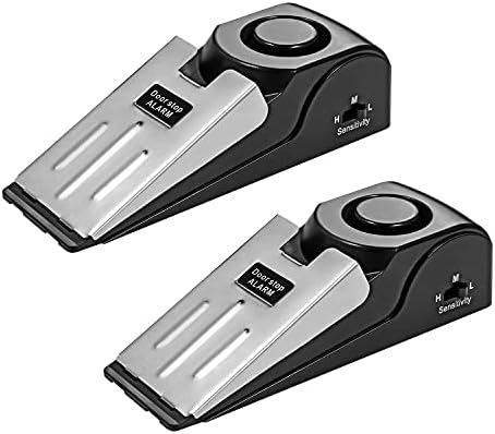 Fuers Door Stop Alarm, 2-Pack Portable Wedge-shaped Door Security Stopper Alarm with Non-slip Rubber, 125dB Siren Adjustable Sensitivity Lightweight, Suitable for Home Hotel Intruder Alert Detection