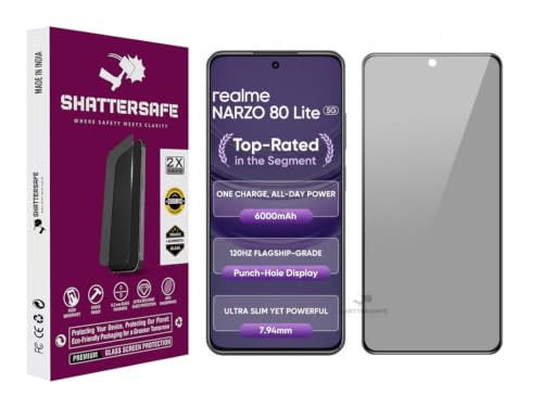 Image of Anti-Spy Privacy Tempered Glass Compatible For Realme Narzo 80 lite 5G [Pack of 1]. 9H Hardness, Anti-Scratch, Edge-to-Edge Protection With Easy Installation Kit & Case Friendly Fit.
