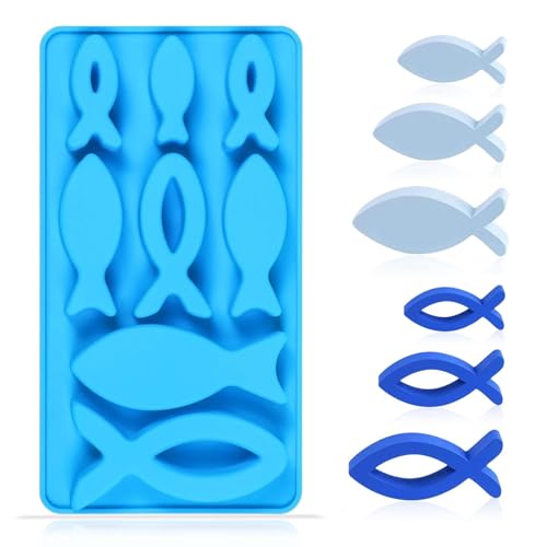 Kommunion Silikonform Fisch, 8 Gitter Kommunion Konfirmation Ausstechformen, Epoxidharz Resin Silikonform, Taufe Kommunion Konfirmation Deko, für Schokolade Kuchen Pudding Seife Gips Gießen Gießform