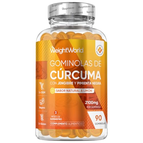 Cúrcuma con Jengibre y Pimienta Negra 2100mg, 90 Gominolas Veganas, Sabor Natural a Limón - Alta Resistencia, Fuente de Curcumina y Piperina, Potente Fuente de Vitaminas y Minerales, Sin Gluten ni OGM