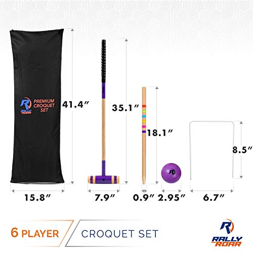 Rally And Roar Deluxe Croquet Game Set W/Carry Bag - 6 Players 35" Mallets, 9 Wickets, 2 End Posts #TOP2