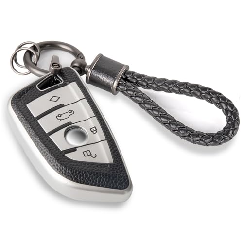 Image of Key Fob Cover for BMW, Braided Loop Keychain Accessory, Silver