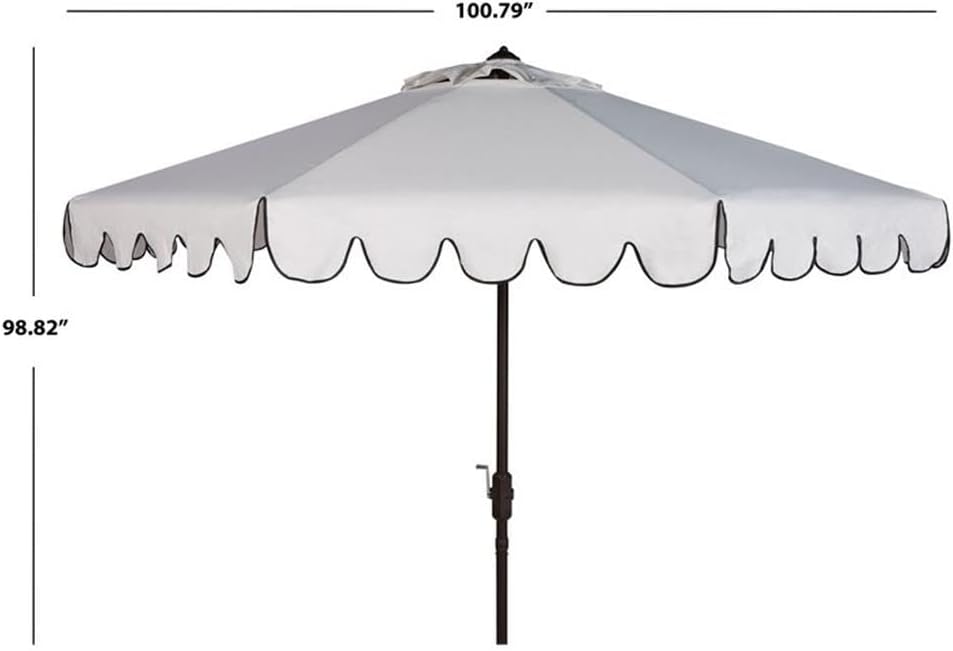 Pemberly Row 9ft Metal Outdoor Umbrella, White and Black Finish, Weather Resistant with Crank, Powder Coated Pole, 1.5" Diameter, Patio Garden Sun Shade for Modern Outdoor Retreat