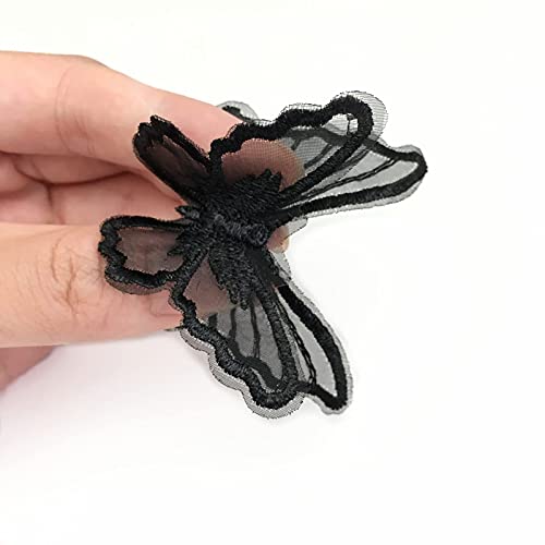 Fqtanju 15Pcs Butterfly Lace Trim, Double Layers Organza Butterfly Decor Applique Patches Embroidery Sewing Lace Fabric For Diy Craft Costume Headpieces Garters Wedding Decoration (Black) #TOP2