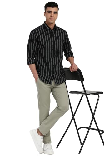 Image of Peter England Men's Cotton Slim Fit Distant Striped Casual Shirt | Full Sleeves, Office Wear