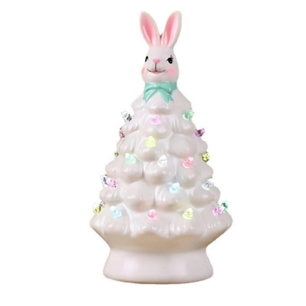 CTRLZS Easter Bunny Tree Decorations,Light Up Easter Bunny Tree with Colorful Lamp Beads, Operated Artificial B