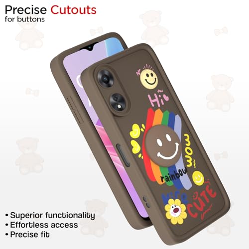Image of Pikkme Back Cover for Oppo A78 5G | Soft Silicone| Cute Rainbow Smile & 3D Cartoon Flower Design | Shockproof Raised Camera Protection Bumper Case (Brown)