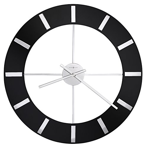 Howard Miller Onyx Wall Clock – High Gloss Black Finish, Chrome Accents, Silent Quartz Movement, Stainless Steel Hour Markers