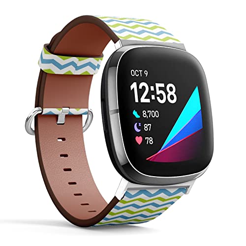 CJBROES Replacement Leather Watch Band, Compatible with Fitbit Versa 3 and Fitbit Sense of Wristband Bracelet Accessory - Chevron-Spring