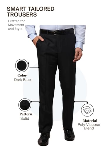 Image of Park Avenue Men's Polyester Blend Solid Pattern Smart Fit Flat Front Formal Trouser