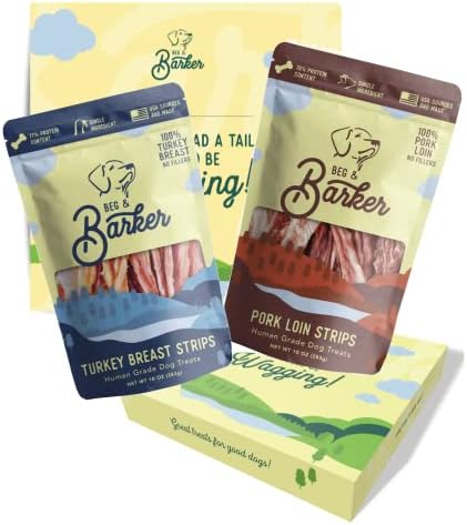 Beg & Barker Turkey Jerky for Dogs (10 oz, Pack of 2) - Natural Treats Made in The USA - Grain Free, Diabetic-Friendly, High Protein, Sugar-Free (Turkey Strips) (with Pork)